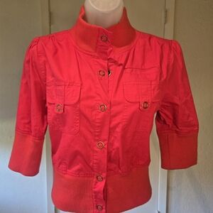 Rue21 Vibrant Red 3/4 Sleeve Bomber Jacket